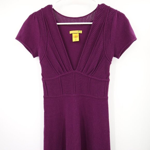 Catherine Malandrino Purple 100% Cashmere Dress Size Small V-Neck Crochet - Picture 2 of 7